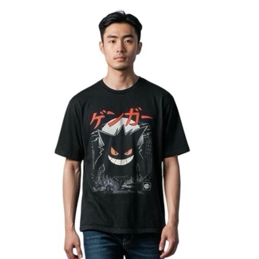 Gengar Urban Cityscape Destruction T-Shirt in Black Pokémon Men’s Size LARGE